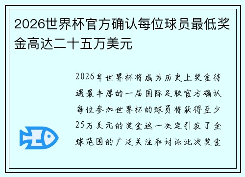 2026世界杯官方确认每位球员最低奖金高达二十五万美元 2026世界杯官方确认每位球员最低奖金高达二十五万美元